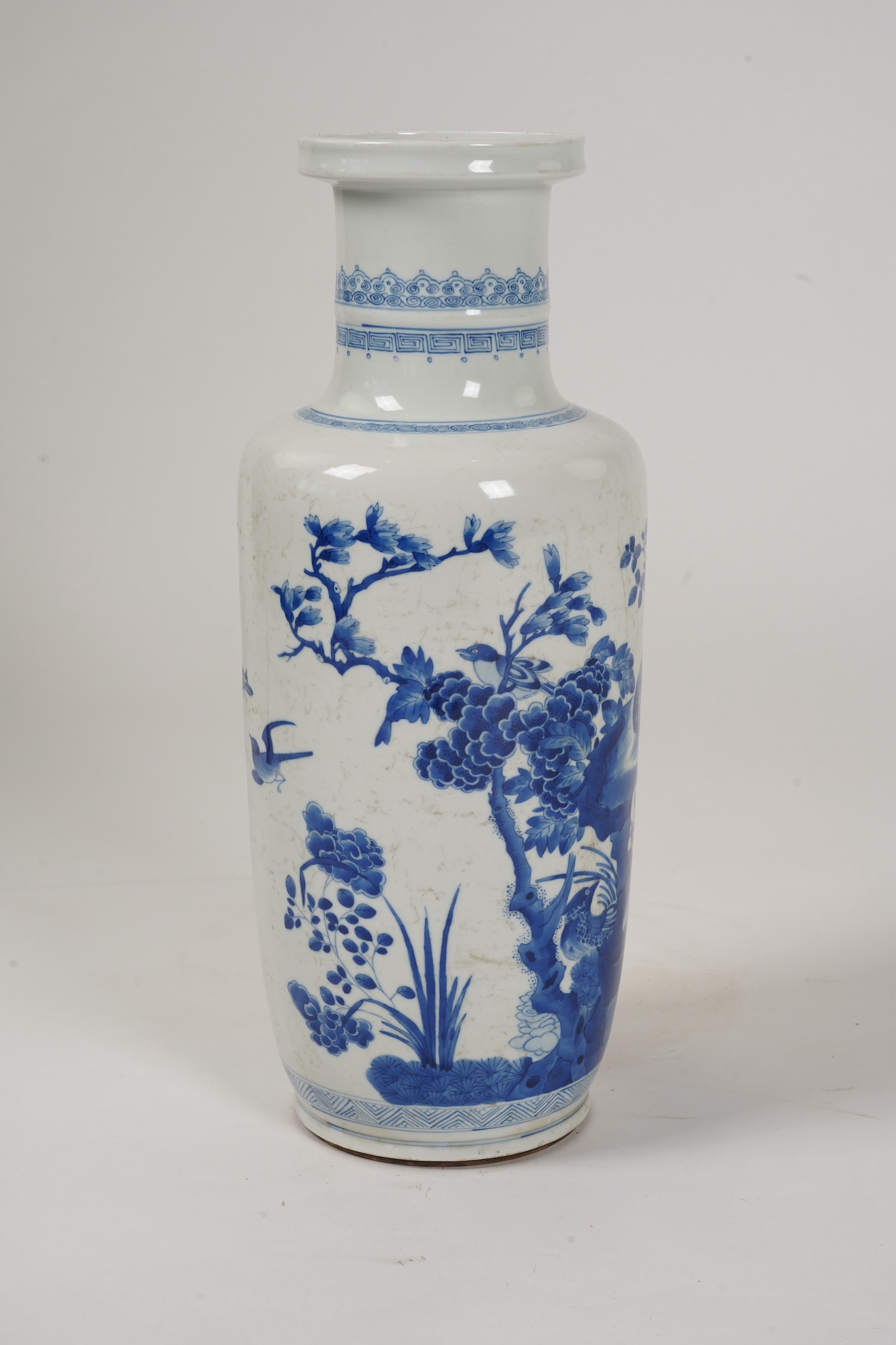 A Chinese blue and white rouleau vase, probably Kangxi (1662-1722)